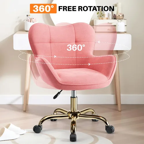 Miniatura 4 de Silla de tocador con ruedas, bonitas sillas de escritorio de altura ajustable para dormitorio, silla de maquillaje moderna con respaldo (rosa)