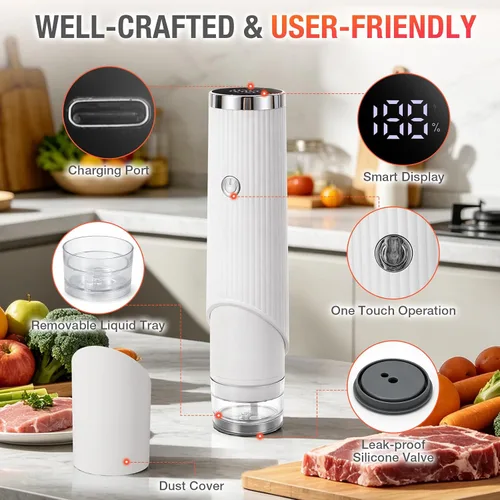 Miniatura 3 de Sellador al vacío compacto para alimentos, máquina selladora al vacío de mano con 10 bolsas reutilizables, sellador automático portátil de alimentos