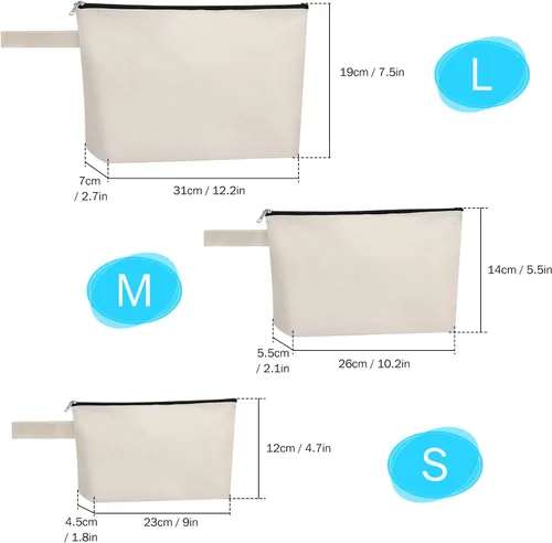 Miniatura 7 de 10 bolsas de maquillaje de lona de algodón con parte inferior y correa, bolsa de cosméticos multiusos con cremallera, bolsa de aseo de viaje, bolsa