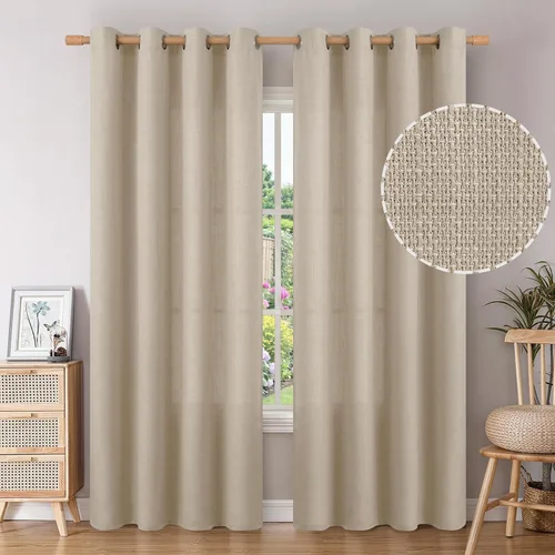 Miniatura 37 de BGment Cortinas de Lino Beige de 63 Pulgadas de Largo 2 Paneles - Tratamientos para Ventanas con Textura de Arpillera Filtrantes de Luz Cortinas