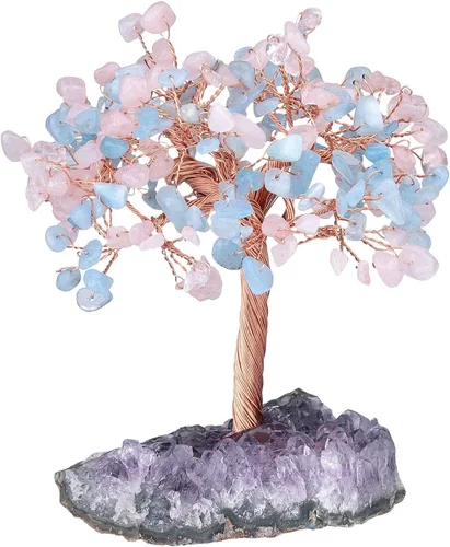 Miniatura 15 de Nupuyai Árboles de dinero de cristal natural con base de racimo de amatista, figura decorativa de piedra de cristal para decoración de escritorio