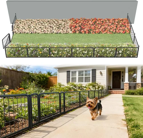Miniatura 77 de FXW - Valla de jardín metálica y resistente para exteriores, barrera para perros y conejos, fácil instalación, negro, 24 pulgadas de alto x 29.6
