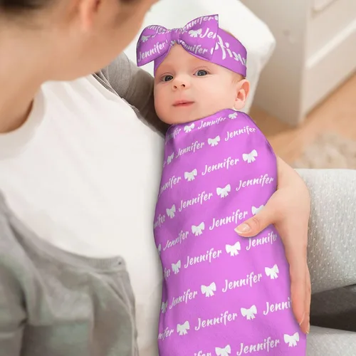 Miniatura 7 de Manta personalizada para bebés y niños, manta con nombre personalizado para recibir con diadema de lazo y sombrero, artículos personalizados