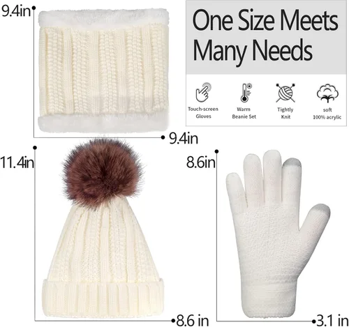 Miniatura 6 de Conjunto de guantes de invierno para mujer, gorro de forro polar, bufanda para pantalla táctil, guante 3 en 1