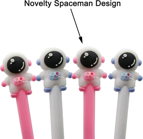 Miniatura 3 de Maydahui 12 bolígrafos de gel Spaceman de dibujos animados de astronautas para parejas, colección espacial conmemorativa, tinta negra para hombres