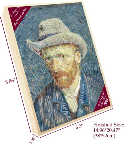 Miniatura 2 de Rompecabezas de madera de 500 piezas para adultos, pinturas famosas de Van Gogh, retrato con sombrero, retrato de Vincent Van Gogh en puntillismo