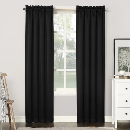 Sun Zero Easton - Cortina opaca con bolsillo para cortinero, color negro, 40 pulgadas de ancho x 108 pulgadas de largo (1 panel)