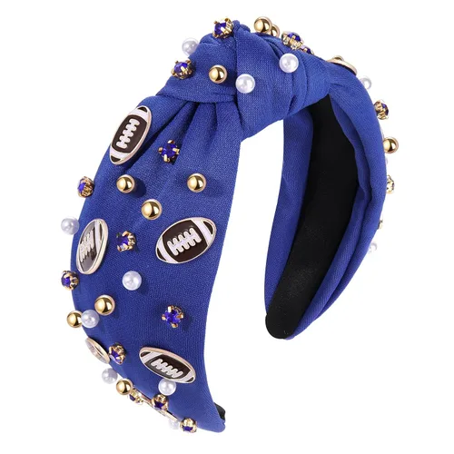 Miniatura 15 de Diadema de fútbol para mamá, accesorios de perlas con diamantes de imitación anudados, banda ancha para el pelo negra, diadema de nudo superior