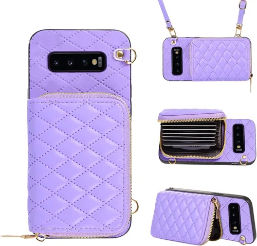Miniatura 22 de Funda cartera desmontable con correa cruzada para Samsung Galaxy S20 FE 5G 6.5 pulgadas con cremallera, múltiples ranuras para tarjetas, soporte