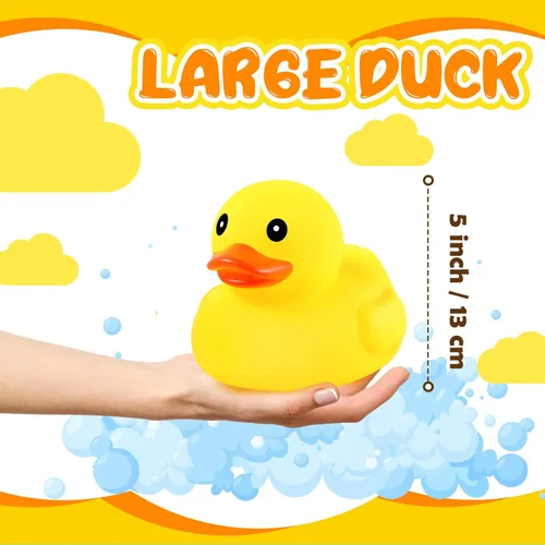 Miniatura 2 de Deekin 10 piezas de patos de goma amarillos grandes a granel grandes de pato chirriante de goma bañera flotante para decoración de fiesta