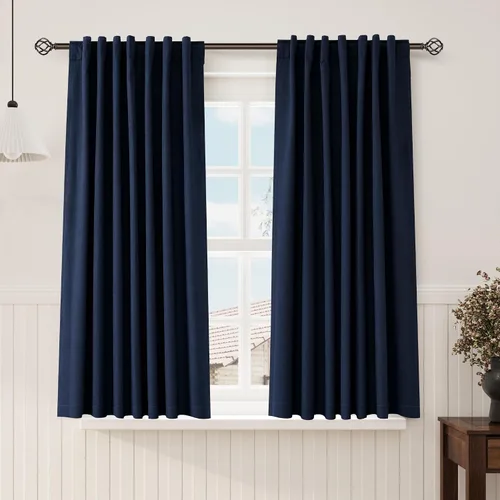 Miniatura 46 de Cortinas de lino 100% opacas para dormitorio, 102 pulgadas de largo, con pestaña trasera, bolsillo para barra, paneles acústicos con aislamiento