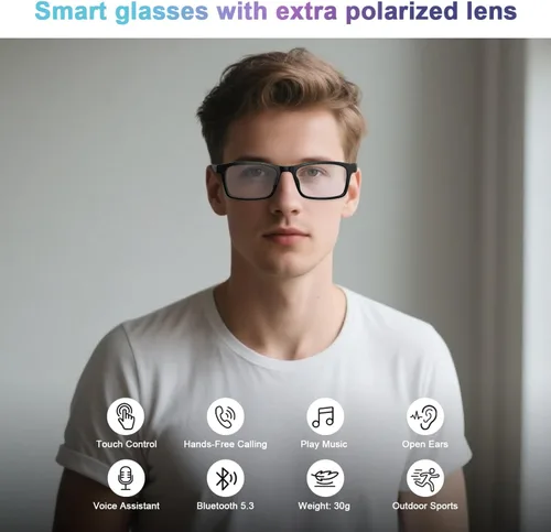 Miniatura 2 de Lentes inteligentes para mujeres y hombres, gafas de luz azul Bluetooth con lentes de sol polarizadas UV400 adicionales, compatibles