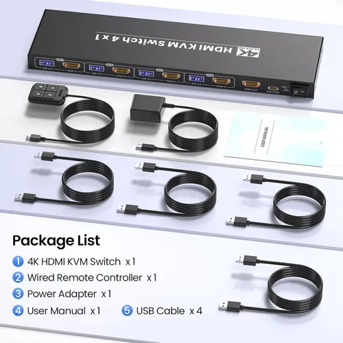 Miniatura 7 de Conmutador KVM HDMI 4K a 60Hz 1 Monitores 4 Computadoras, USB 3.0 4 Puertos HDMI KVM Switch para 4 Computadoras Compartir 1 Juego de Teclado, Ratón