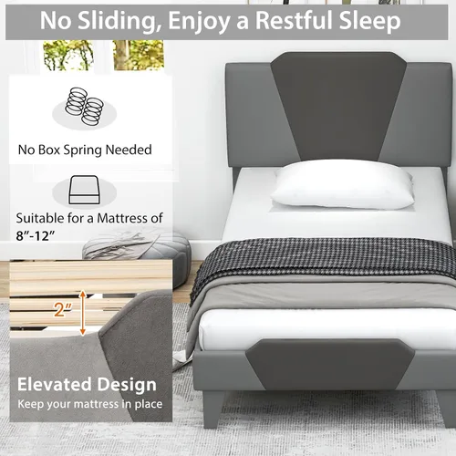 Miniatura 5 de Giantex Base de cama tapizada de terciopelo individual con cabecero, cama de plataforma moderna con listones de madera fuertes y estribo de 2