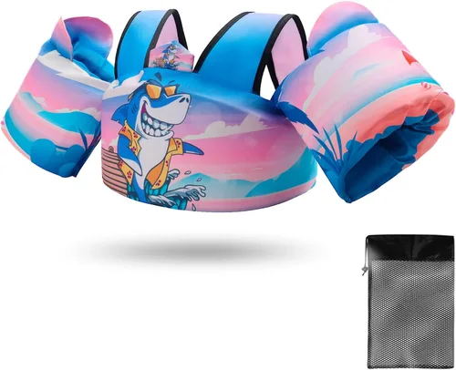 Miniatura 8 de Chaleco de natación para niños para aprender a entrenar la natación, flotadores para niños con arnés de hombro y alas de brazo para niños y niñas