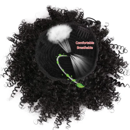 Miniatura 4 de Afro Puff Cola de caballo con cordón sintético corto rizado piña cola de caballo dona Chignon postizos peluca 4.06 oz Wrap Updo extensiones de 1b