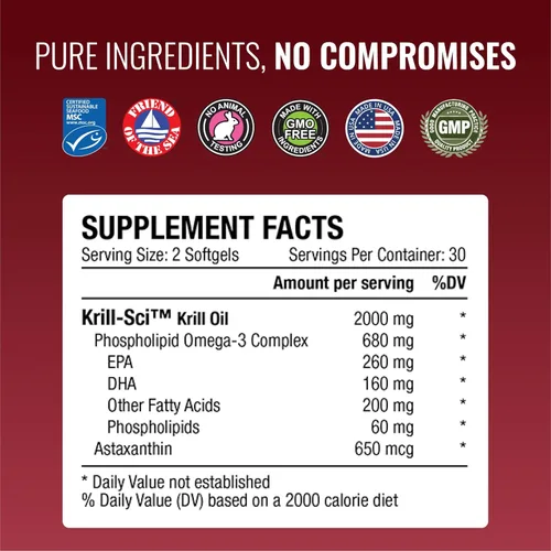 Miniatura 4 de Approved Science Aceite de krill - 2000 mg de aceite de krill antártico, 650 mcg de astaxantina - 260 mg EPA, 160 mg DHA - 60 cápsulas blandas - 1