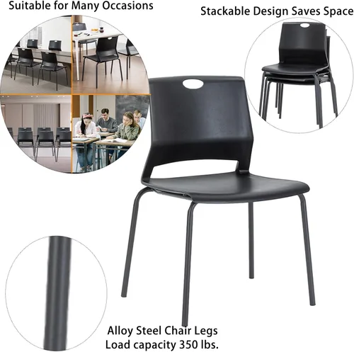 Miniatura 5 de Juego de 4 sillas apilables negras, modernas sillas de oficina para invitados, sillas de comedor apilables, silla de plástico para sala