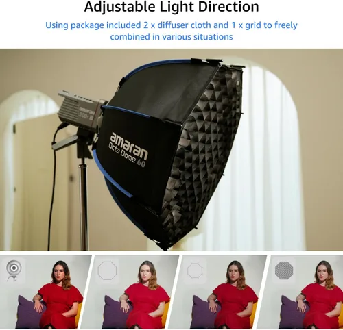 Miniatura 3 de amaran Octa Dome 60 Softbox, caja de luz grande de 23.6 in (2 pies) de montaje octogonal Bowens diseñada para configuraciones rápidas