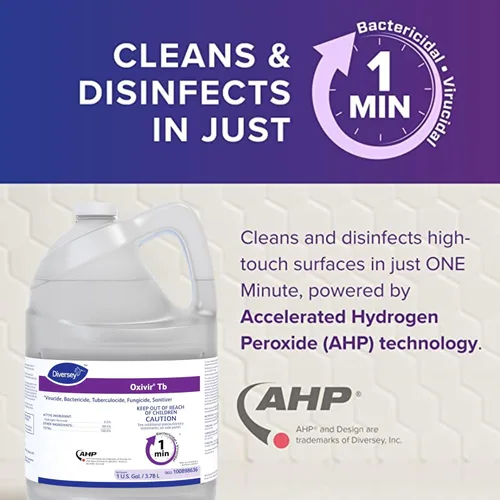 Miniatura 5 de Oxivir Diversey Tb Limpiador desinfectante de peróxido de hidrógeno líquido listo para usar, limpiador tuberculocida multisuperficie, 1 galón