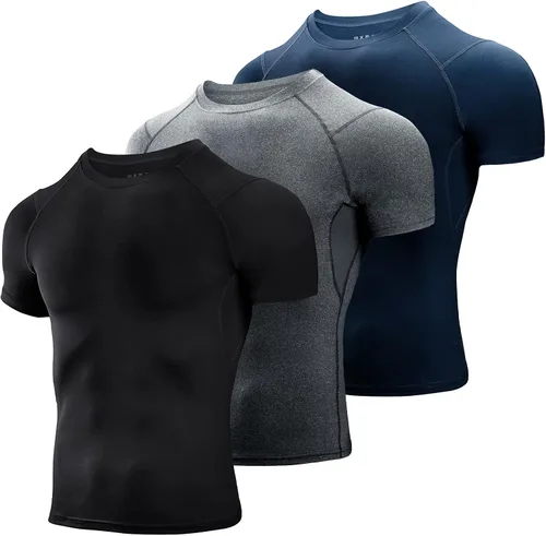 Niksa Camisas de compresión para hombre, paquete de 3, camisetas de compresión atléticas de manga corta, camisetas de entrenamiento frescas y secas
