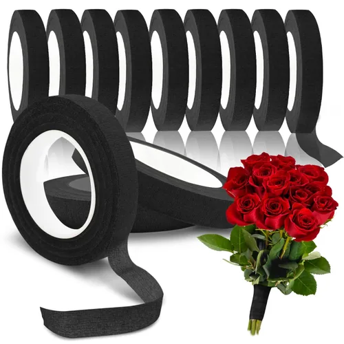 Max Shape 12 rollos de cintas florales de 1/2 pulgada de 30 yardas para envolver tallos de ramos, cinta floral verde para arreglos florales, Negro