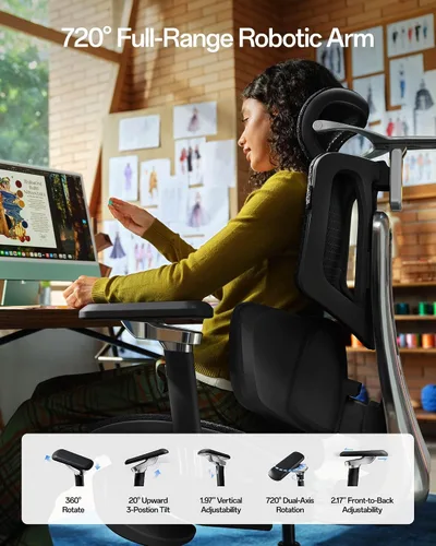 Miniatura 8 de Hbada X7 Silla ergonómica inteligente, silla de oficina ergonómica, seguimiento lumbar totalmente automatizado, reposacabezas ajustable 4D