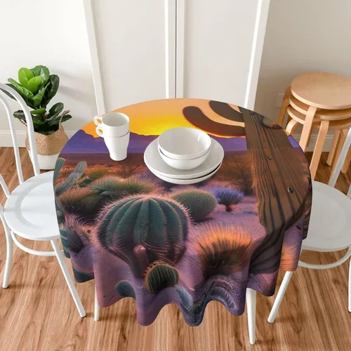 Miniatura 7 de Mantel decorativo redondo Cactus Desert Sunsets: transforma tus mesas de comedor y café con nuestro exuberante acento de lino