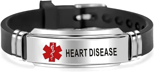Miniatura 17 de NanMuc Pulsera de identificación de alerta médica roja de primeros auxilios de emergencia grabada con láser Alerta de salud ajustable pulsera