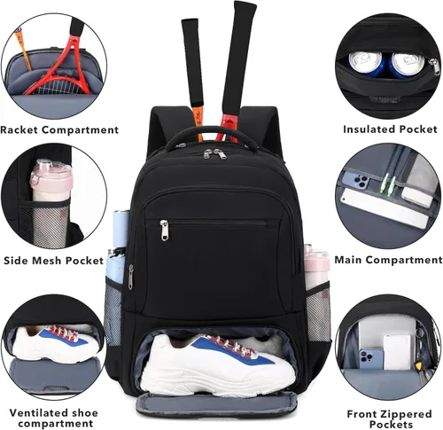 Miniatura 4 de ACESAK Mochila de Tenis Bolsa de Tenis para Mujeres Hombres - Bolsa de Tenis Capacidad para 2 Raquetas, Bádminton Squash, Paletas Pelotas Pickleball