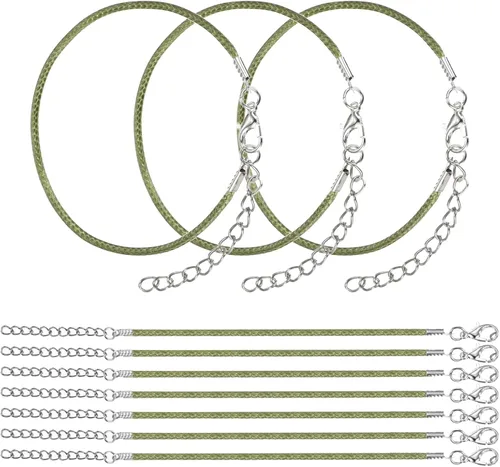 MECCANIXITY 10 cordones de pulsera verde militar, pulsera de amistad ajustable de 9 pulgadas, cordón de poliéster encerado de 0.059 in con cierre de