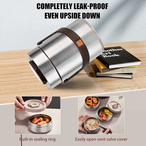 Miniatura 4 de Termo mejorado de 67 onzas para comida caliente, Termo de comida apilable de 3 capas, Frasco termo para sopa con bolsa aislada, Ideal para oficina