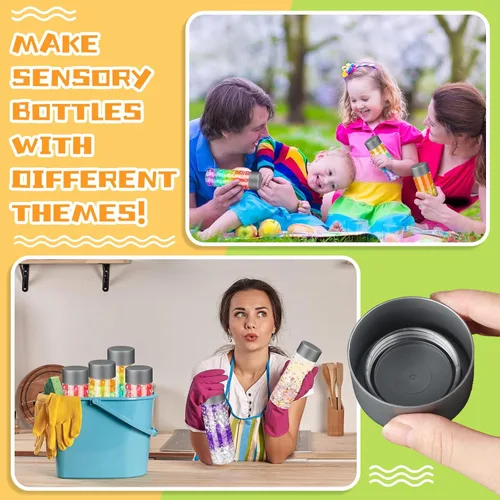 Miniatura 5 de Hoolerry 16 botellas sensoriales de plástico vacías con tapas, botellas de agua sensoriales de plástico transparente reutilizables para Gris