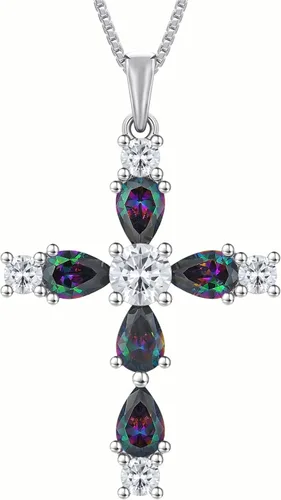 Miniatura 67 de YL Collar de cruz de plata de ley 925 con colgante de piedra natal religiosa para mujer