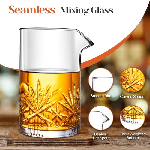 Miniatura 2 de Vaso mezclador de cóctel, kit de barman de cristal de 18 onzas, 5 piezas de vidrio mezclador de barra con colador, mezclador, cuchara, jigger
