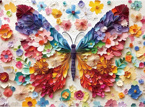 Rompecabezas de 500 piezas para adultos, colorido rompecabezas de flores de mariposa para adultos mayores, arte de papel de mariposa vívido