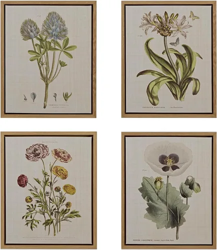Madison Park Arte botánico de pared para decoración de sala de estar, lienzo de lino floral vintage enmarcado, arte de pared de estilo de vida de