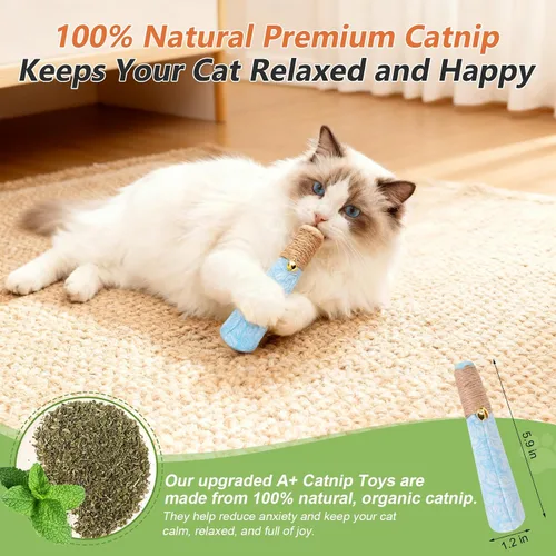 Miniatura 3 de Paquete de 3 juguetes de hierba gatera para gatos, divertidos juguetes para gatos con cuerda dental y cascabel, juguetes 100% orgánicos de hierba