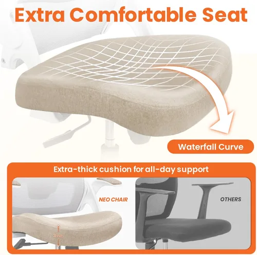 Miniatura 4 de NEO CHAIR Silla de escritorio para oficina y computadora de respaldo alto de malla, asiento para juegos ergonómico ajustable, cómodo, con Beige