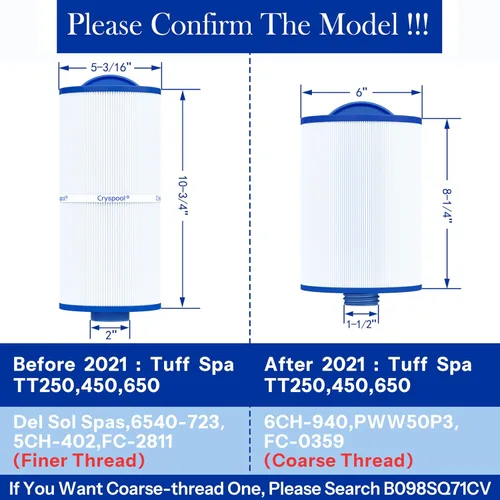 Miniatura 5 de Cryspool® 05033 Filtro compatible con filtro Tuff Spa, Del Sol Spas, Sundance Spas 6540-723, 5CH-402, FC-2811, South Pacific Spas, cartucho