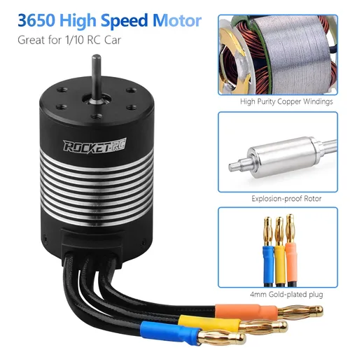 Miniatura 5 de Motor sin escobillas para coche RC 1/10 540 3650 5200KV con eje de 3.175 mm de alta velocidad, motor impermeable para la mayoría de las piezas