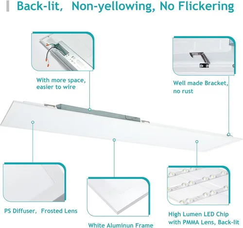 Miniatura 5 de Luz de panel plano LED de 1 x 4, 5000 K, 4000 K, 3000 K, 1 x 4, lámpara de techo LED Troffer Drop, 0-10 V regulable, 100-277 V, certificación ETL