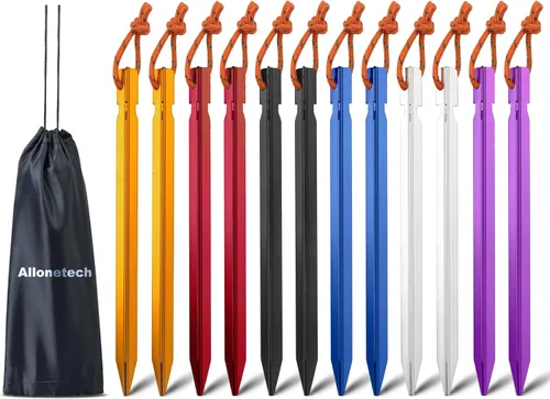 Paquete de 12 estacas para tienda de campaña, estacas de aluminio 7075 para camping, estacas ligeras para tienda de campaña de servicio pesado,