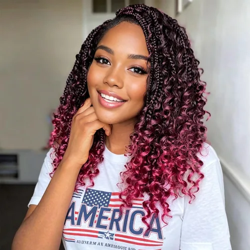 Miniatura 23 de LMZIM 18 Pulgadas Trenzas de Caja Bohemias 8 Paquetes Trenzas de Caja de Diosa Bohemia Cabello de Ganchillo con Puntas Rizadas Cabello de Ganchillo