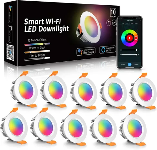 Miniatura 10 de LightingWill Iluminación LED empotrada de 2 pulgadas, Downlight LED inteligente WiFi, luz de techo de 5W compatible con Alexa/Google Assistant, RGB