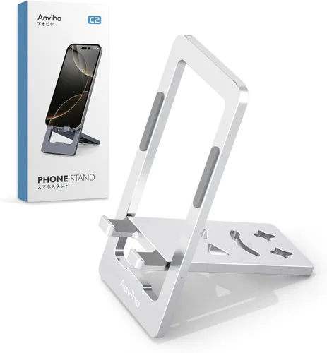 Miniatura 8 de Aoviho Soporte de teléfono para escritorio, soporte de teléfono de aluminio plegable ultrafino, soporte portátil de viaje y oficina para teléfono