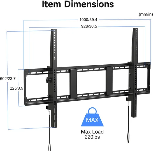 Miniatura 8 de Suptek Soporte de pared fijo resistente para televisores de 55 a 100 pulgadas, 265 libras, se adapta a 3 pernos de 16 pulgadas y 2 pernos de 18 o 24