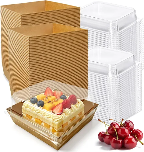 Nexboraque Paquete de 100 cajas pequeñas de charcutería con tapas transparentes, caja de papel cuadrado desechable de 5 pulgadas para panadería