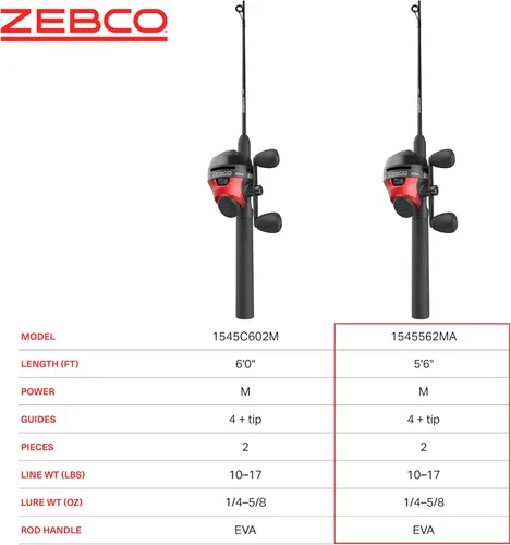 Miniatura 6 de Zebco 404 Spincast - Combo de carrete y caña de pescar, caña de fibra de vidrio duradera de 5 pies 6 pulgadas, 2 piezas con mango EVA, carrete