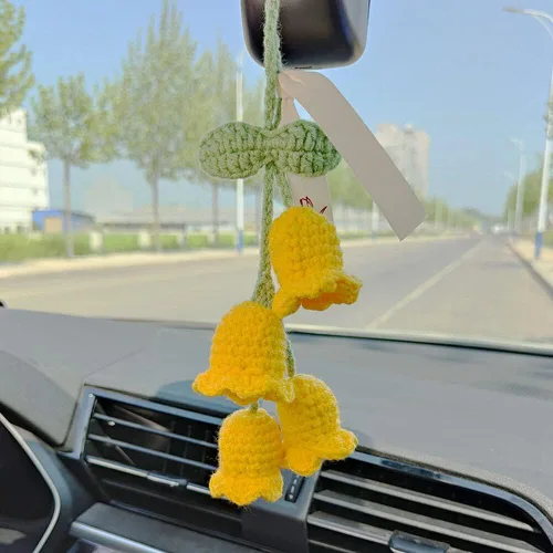 Miniatura 6 de Surakey Lindo colgante Campanula flor ganchillo punto Convallaria espejo espejo espejo interior coche espejo retrovisor cordón de algodón colgante